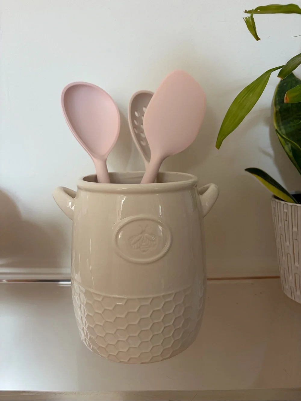 Ceramic Honeycomb Utensil Holder with Bee Motif